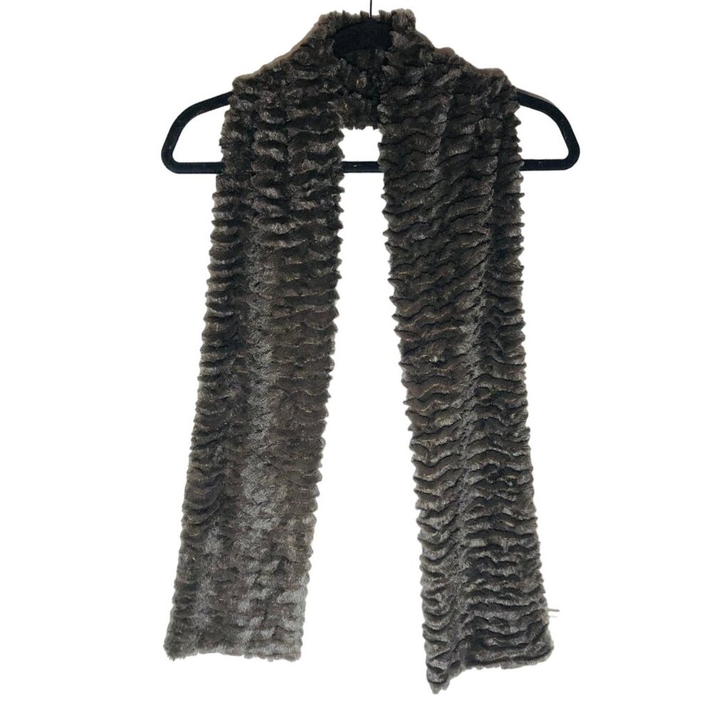 collection 18 scarf foe fur brown polyester wrap soft 60x8" READ